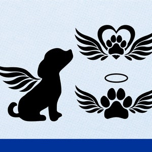 Dog Angel Wings Svg | Pet Memorial Svg | Angel Dog Silhouette | Remembrance, Pet Loss, Death svg, png, eps, dxf clipart