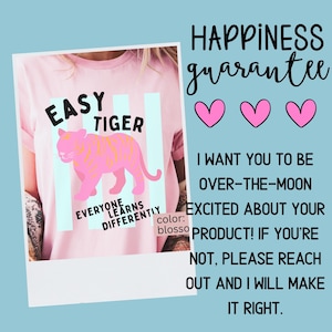 This is my happiness guarantee. I want you to be over-the-moon excited about your products. If you are not, please reach out and I will make it right.