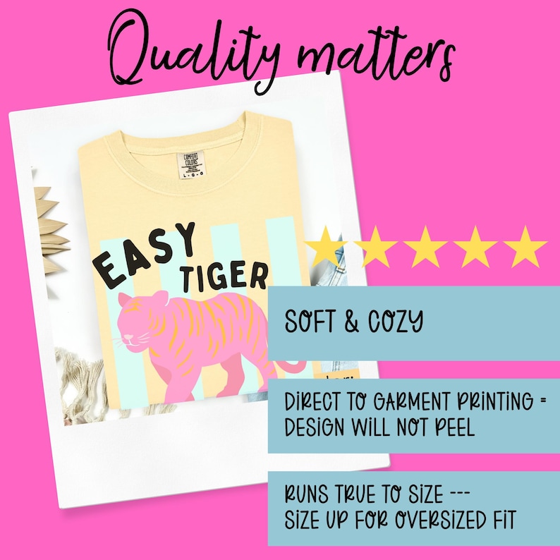 This t-shirt is soft and cozy. Direct to garment printing is used so that the design will not peel. It runs true to size; size up for an oversized fit.