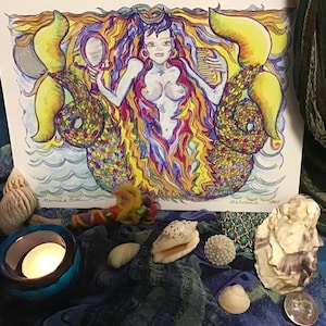 Meerjungfrau Melusine Meeresgöttin Altar Meditation und Grußkarte
