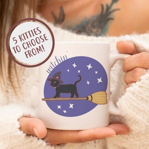 Halloween Black Cat Mug, Black Cat Mom Mug, Holiday Black Cat Gift Idea, Cute Cat Mug