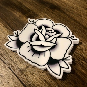 Traditional rose vinyl sticker - black and white