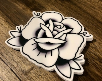 Traditional rose vinyl sticker - black and white