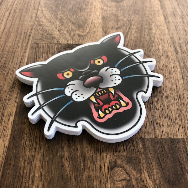 Old School Tattoo Style Black Panther Vinyl Sticker