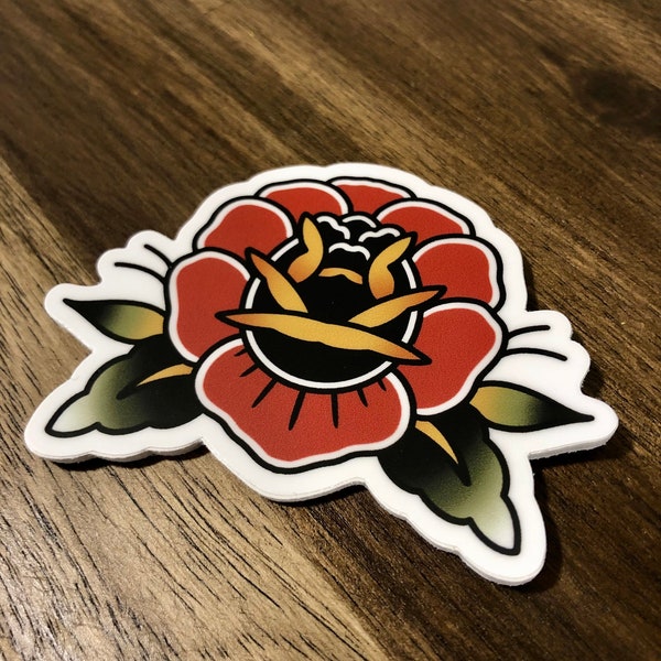 Traditional black and red rose vinyl sticker