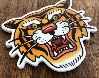 Traditional Tattoo Style Tiger Sticker-Vinyl Sticker, Weatherproof Sticker, Tattoo Style Sticker