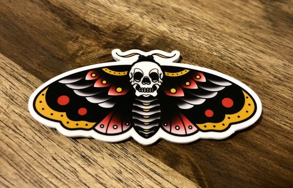 Death Moth Sticker, Traditional Tattoo Style, 3” Waterproof Vinyl