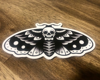 Traditional death moth - black and white vinyl sticker
