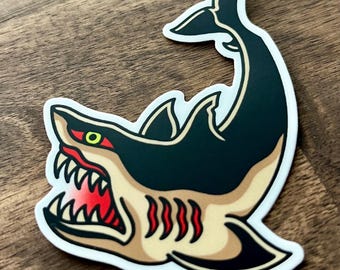 Tattoo Style Shark Sticker - Traditional Shark Premium Vinyl Sticker