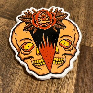 Splitting skull and rose vinyl sticker