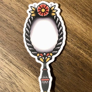 Old school traditional hand mirror premium 3” vinyl sticker