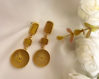 Long gold geometric earrings | Long gold earrings | Drop geometric earrings gold for women | Long earrings gold | Gift for her