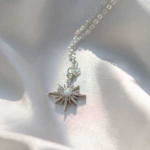 Dainty Silver and Opal Star Necklace