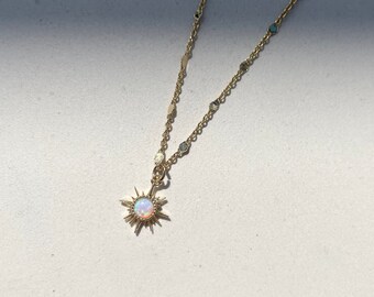 North Star opal 18K Gold-plated necklace • White opal pendant on gold chain • Celestial jewelry