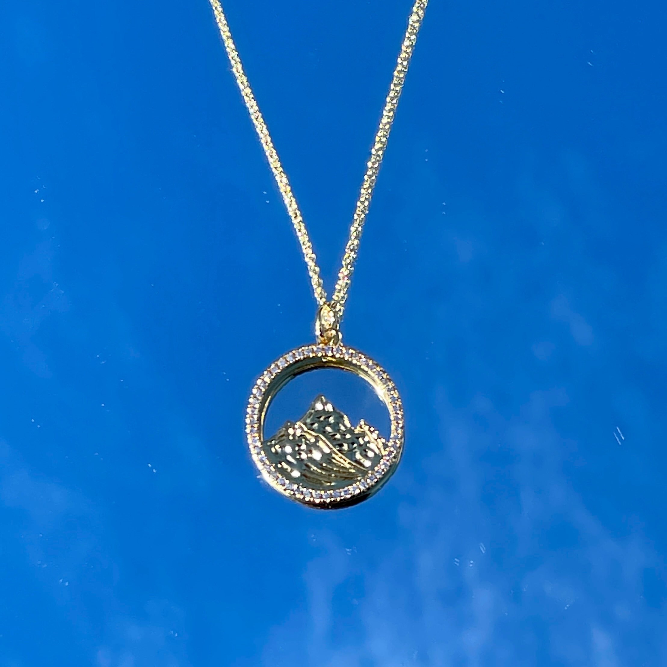 Move Mountains Necklace Gold and Cubic Zirconia | Hiking Necklace Mountain Valley Jewelry | Wanderlust pendant | Nature Lovers gift | Travel