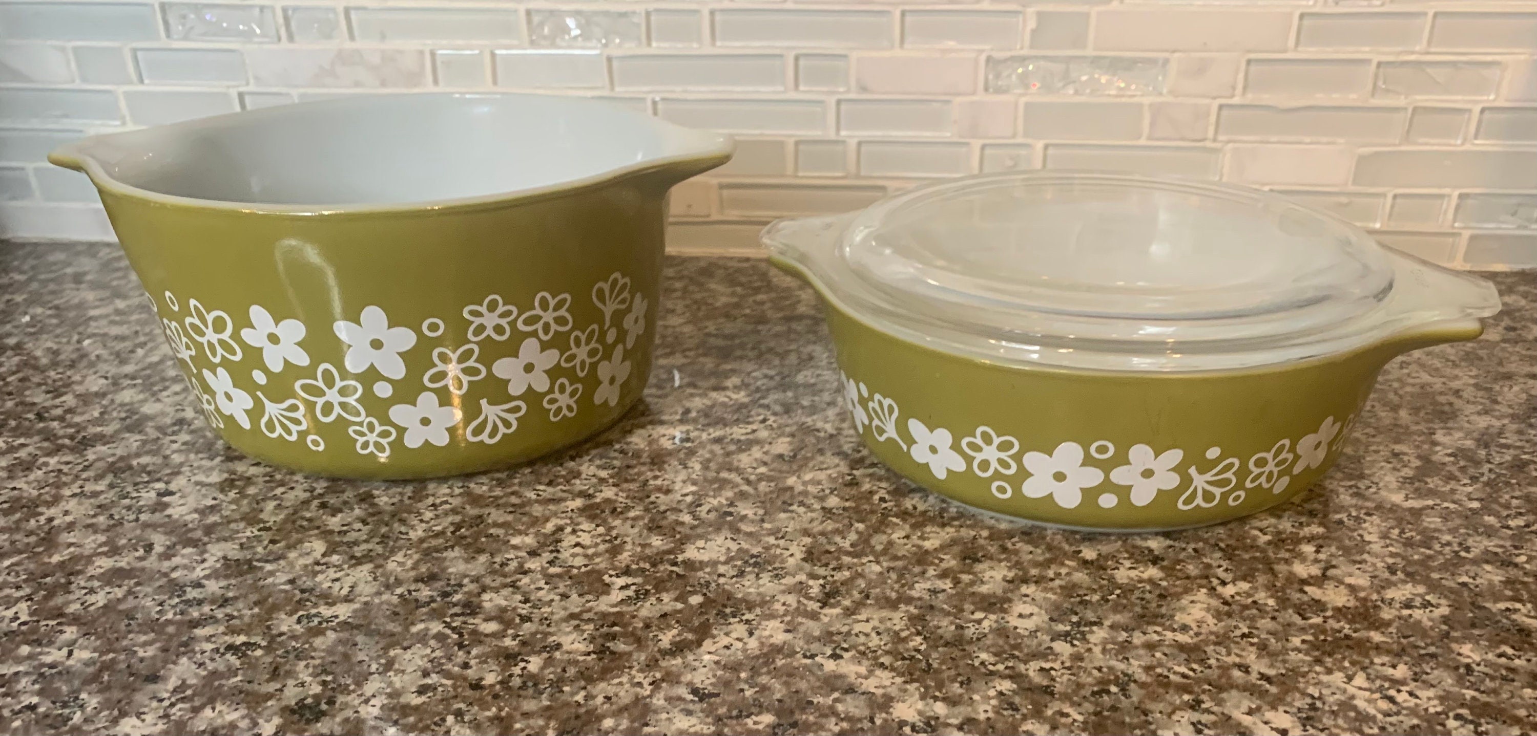 Vintage Pyrex Spring Blossom Green New in Box 480-1 Casserole Set, Set of 3  With Lids, 475, 474, 473 