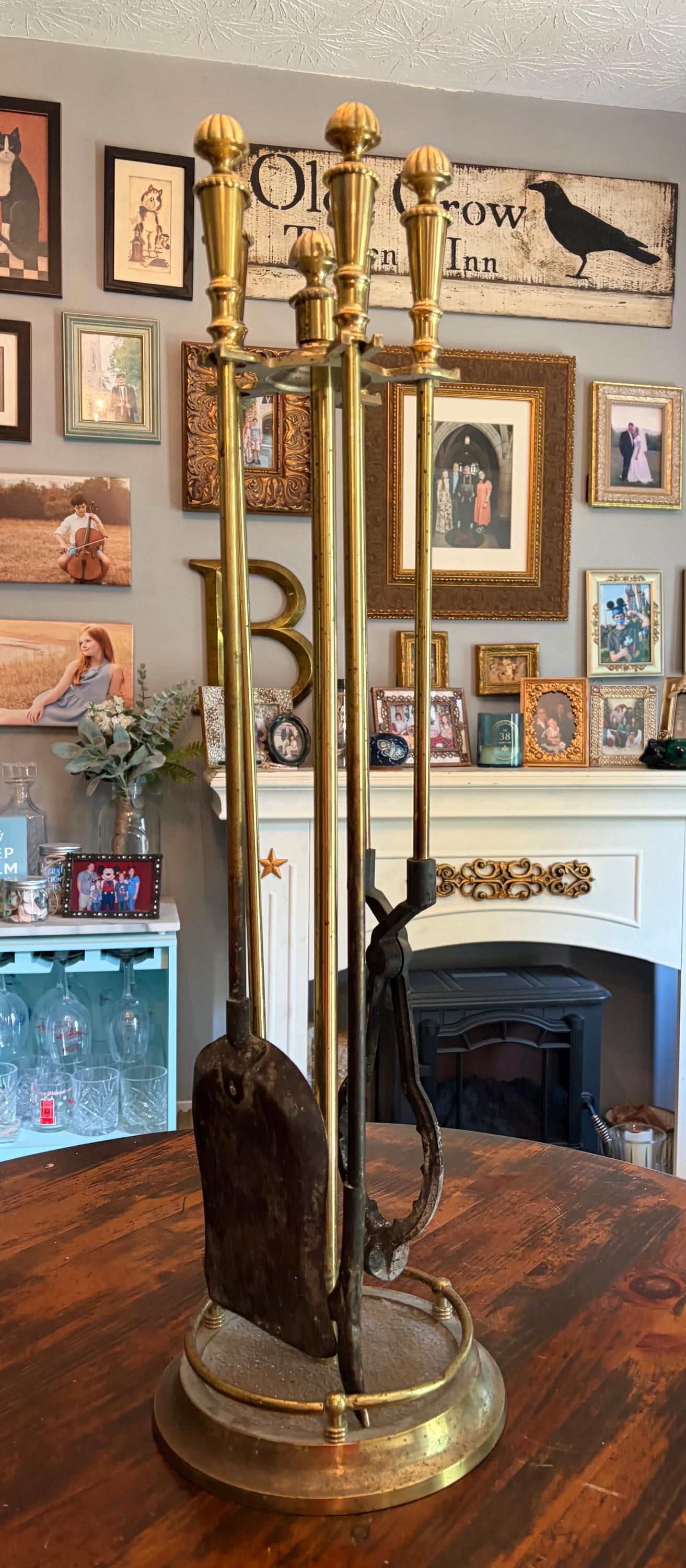 Retro Brass Plated Modern Fireplace Tools 5 Total Pieces