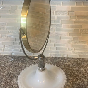 Mid-Century Hobnail Milk Glass Glamour Mirror