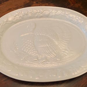 Vintage Gibson White Turkey and Pumpkin Oval Serving Platter
