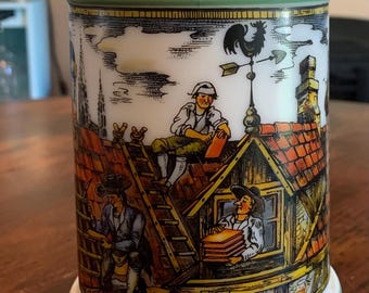 Vintage BMF Bierseidel West German Beer Stein |  Pewter Lid | Bavarian Metalware Factory | Milk Glass |