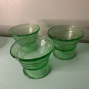 3 Vintage Champagne/Tall Sherbet Glasses in “Patrician Green” by Federal Glass | 1933-1937 | Excellent Condition! | Uranium/Depression