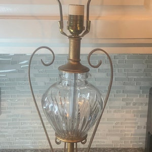 Vintage Waterford Crystal and Metal Gilt Scroll Table Lamp | GORGEOUS