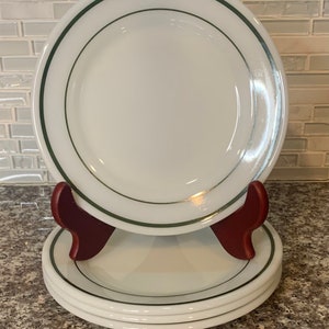 Vintage Set of 4 Pyrex Emerald Green Band Restaurant Heavy Duty Bread and Butter/Salad Plates