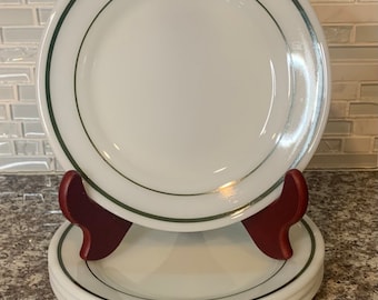 Vintage Set of 4 Pyrex Emerald Green Band Restaurant Heavy Duty Bread and Butter/Salad Plates