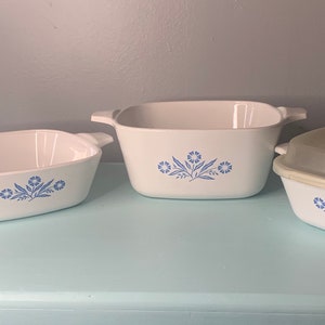 Juego vintage de 3 mini cazuelas de aciano BlueCorning P-41-B y P-43-B