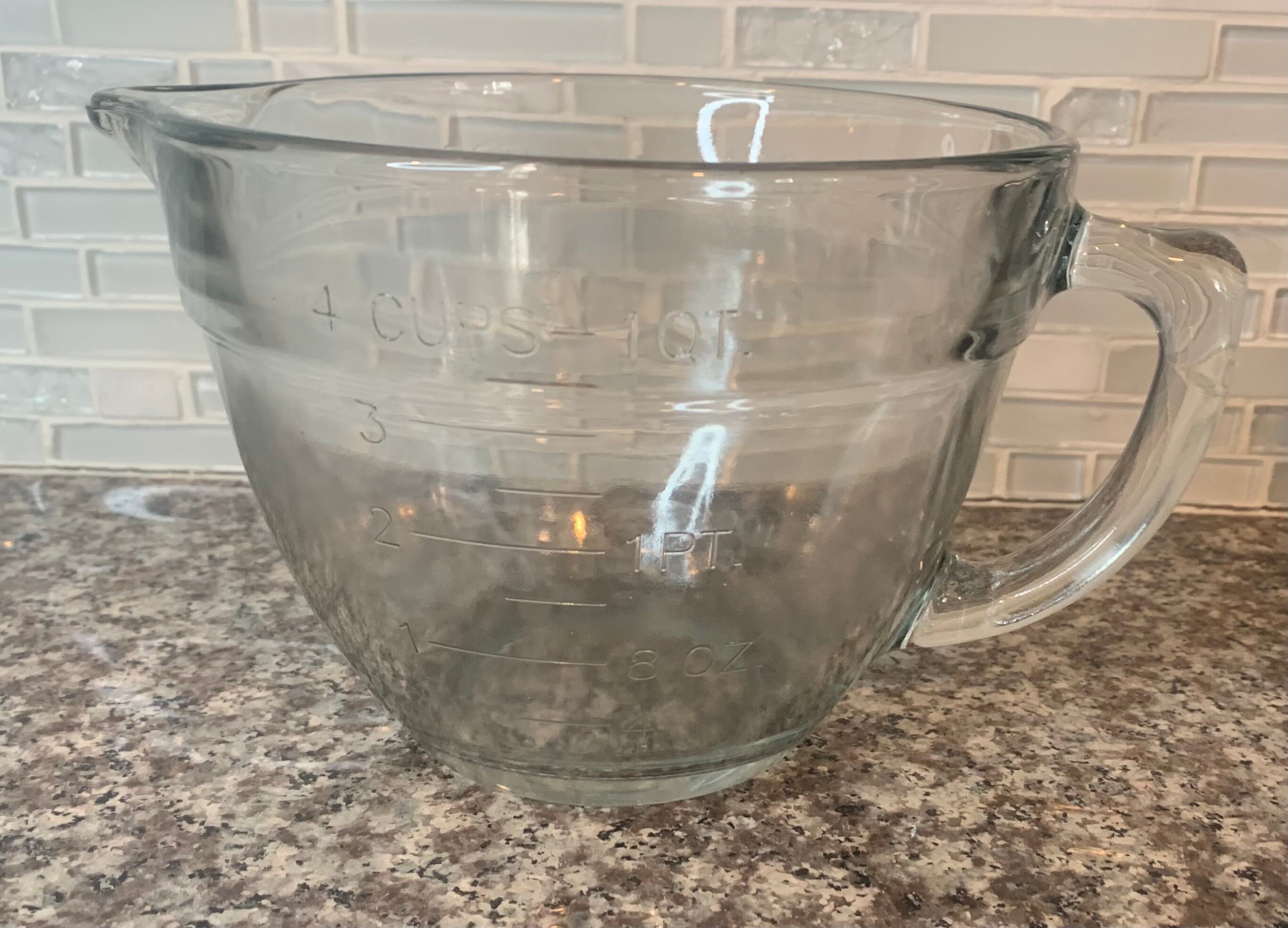 Pampered Chef Measuring Mixing Batter Bowl Glass 4 Cup, 1Qt Quart Clear No  Lid