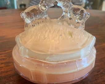 Vintage L E Smith Battling Kissing Elephants Scarce Pink Satin Glass Powder Box | Depression |