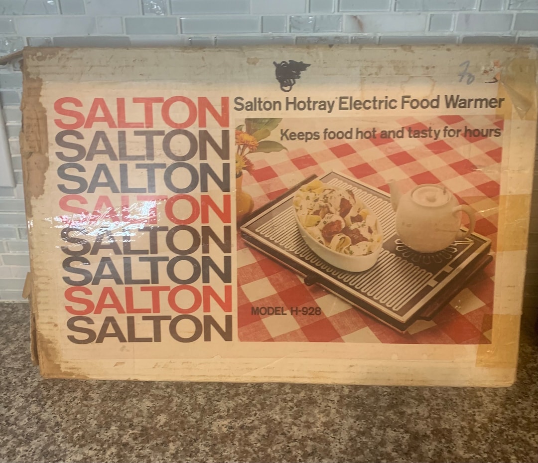VINTAGE Salton H-928 – Grand Plateau Chauffant électrique – Verre Brun/argent – USA