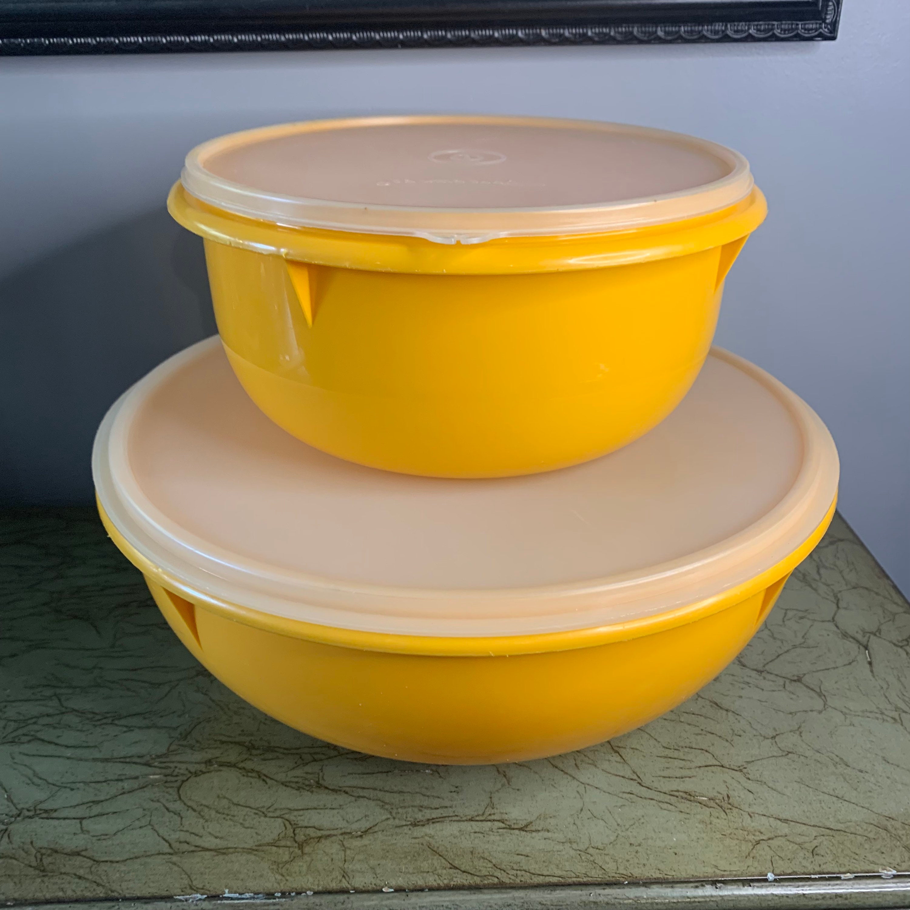 Pair of Large Vintage Tupperware Bowls with Lids