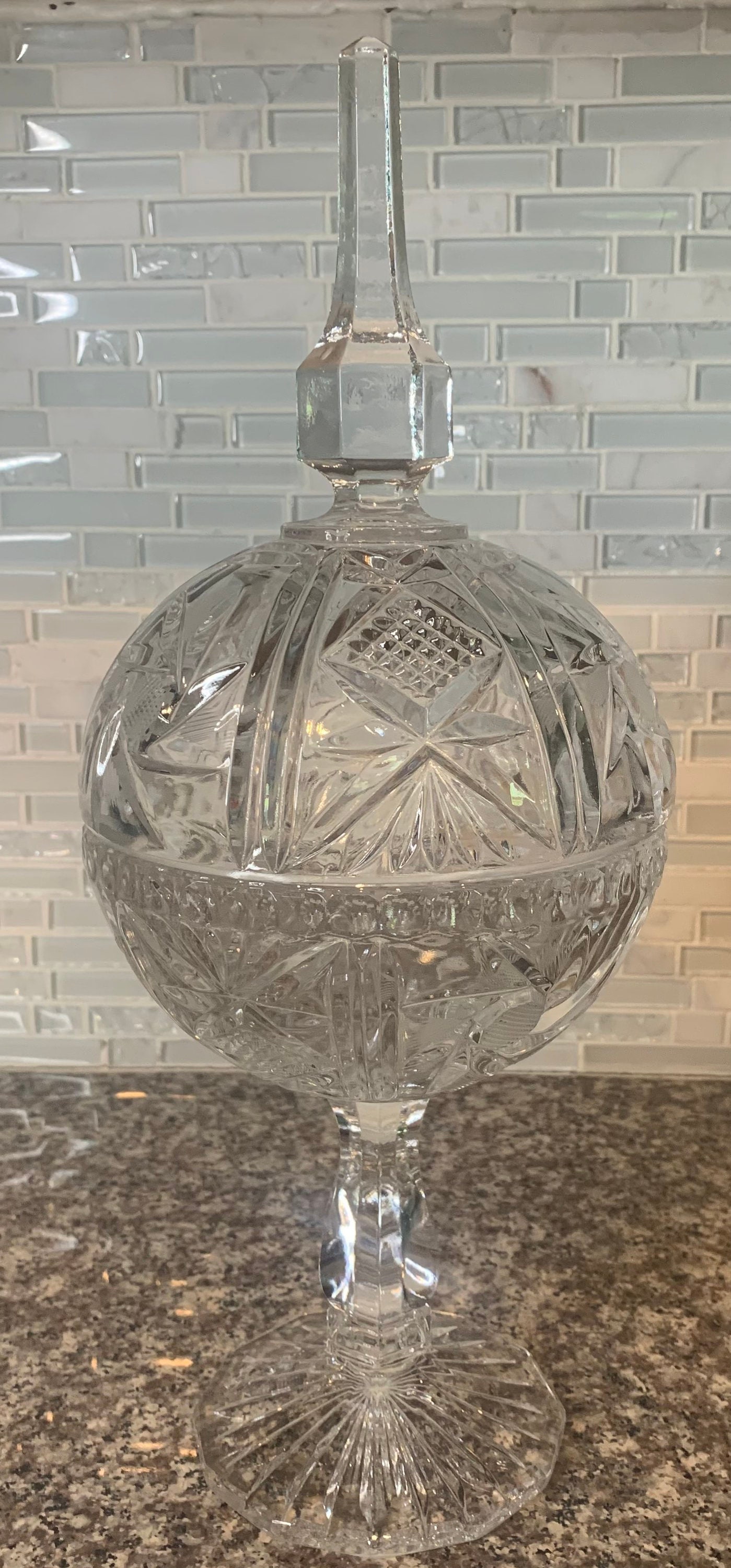 Vintage Cut Lead Crystal Compote/apothecary Jarcut Pinwheel Etsy