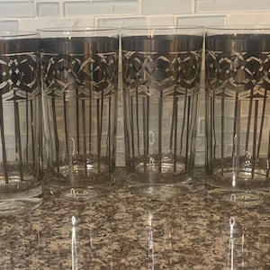 Vintage Set of 6 Mid-Century Modern Silver Plated High Ball Glasses