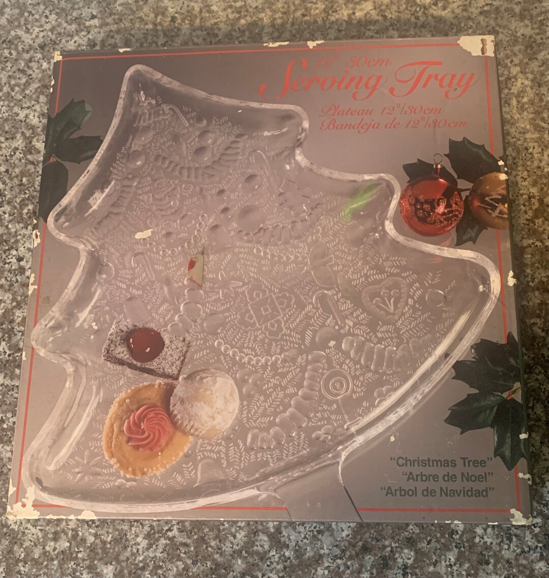 Vintage Indiana Glass Christmas Tree Holiday Serving Tray Etsy