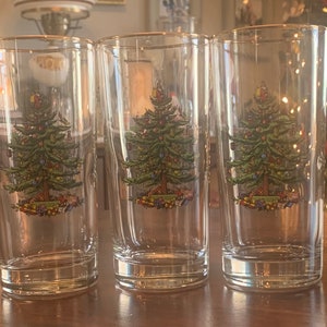 Vintage Set of 3 Spode “Christmas Tree” Highball Glasses | Gold Trim |