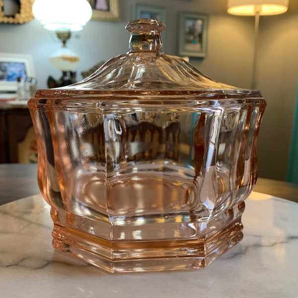 Pink Depression Glass Candy Dish With Lid Etsy