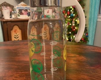 Vintage Lemon Lime Design Glass Juice Carafe Pitcher 1 Quart with Lid