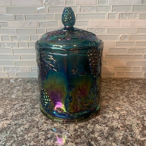 Vintage Blue Carnival Glass Apothecary by the Indiana Glass  Company | Harvest | Grapes |