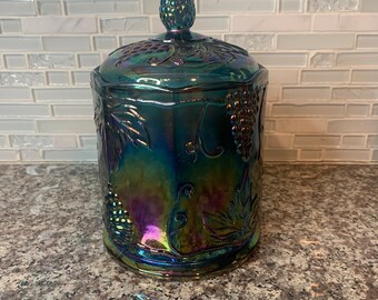 Vintage Blue Carnival Glass Apothecary by the Indiana Glass  Company | Harvest | Grapes |