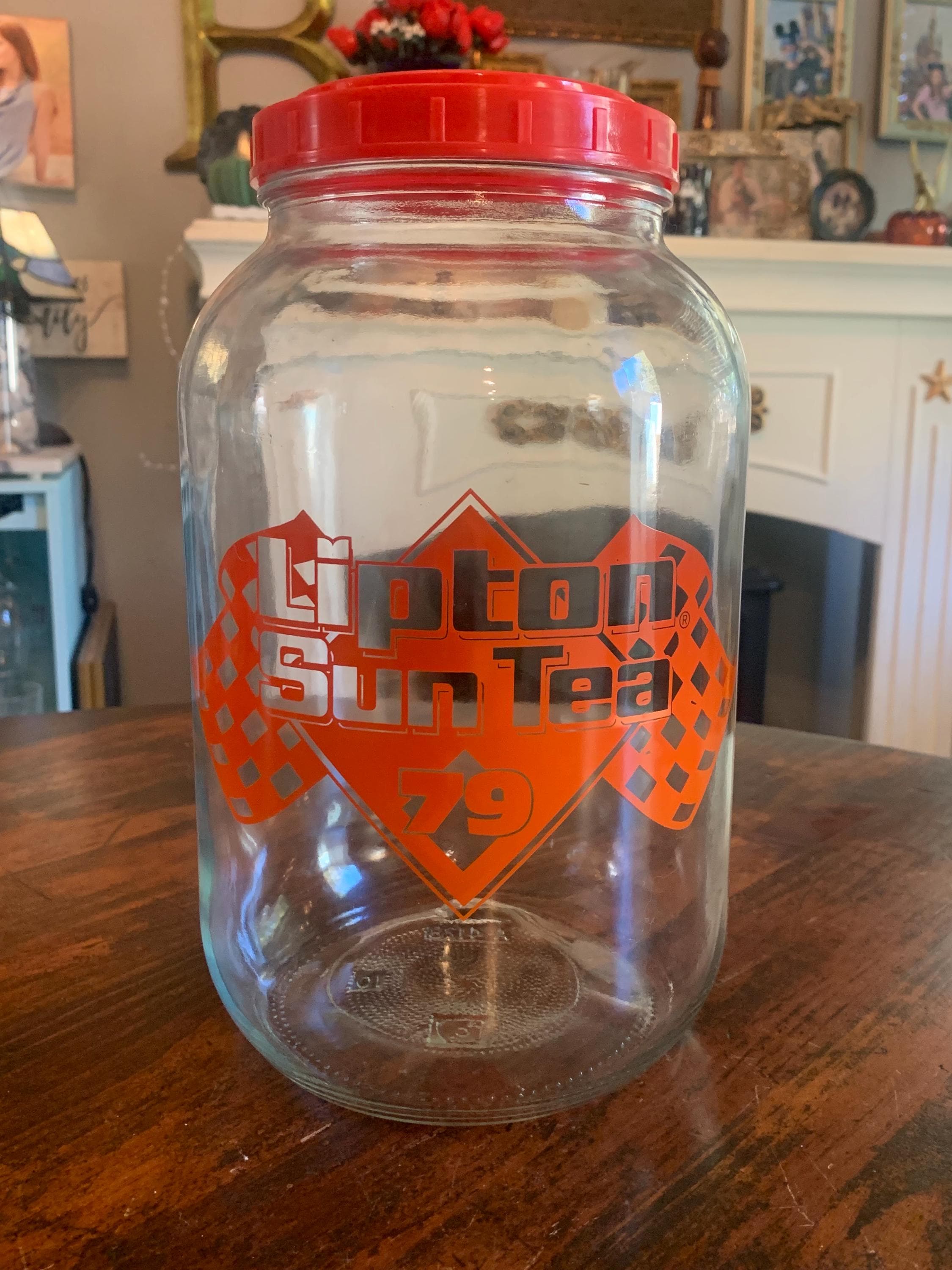 Vintage Lipton Sun Tea 79 Glass Jar NASCAR Racing Flags | Red