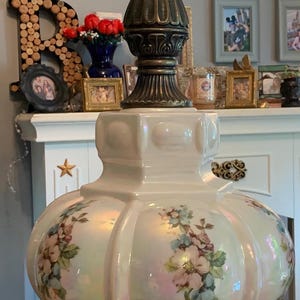 Antique Carl Falkenstein Iridescent Glass Table Lamp | Works | Floral |