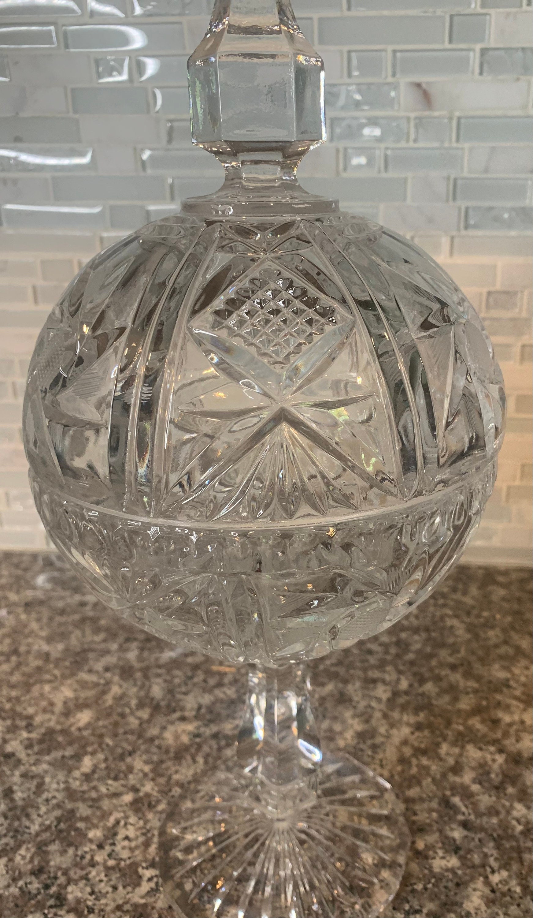 Vintage Cut Lead Crystal Compote/apothecary Jarcut Pinwheel Etsy