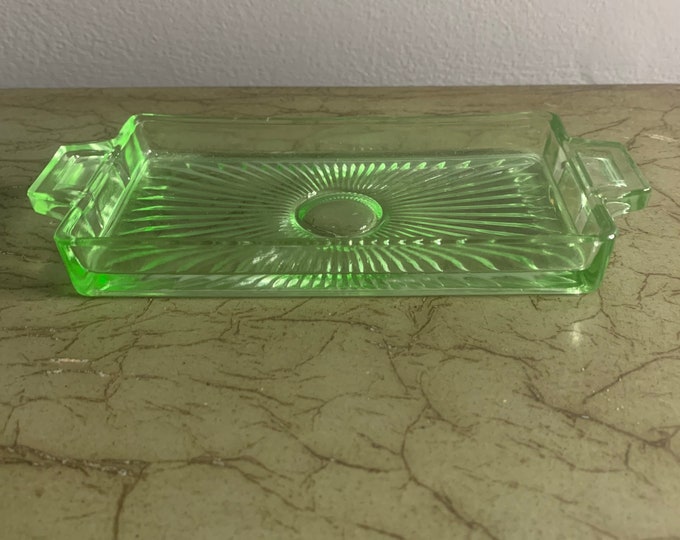 Vintage GREEN Uranium Glass BUTTER DISH Depression Glass Etsy