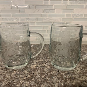 Vintage Set of Mickey and Minnie Mouse Glass Coffee Mugs
