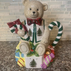 Vintage Spode Hand Painted Teddy Bear Christmas Tree Teapot | Original Box | Spode of England | Teapot |