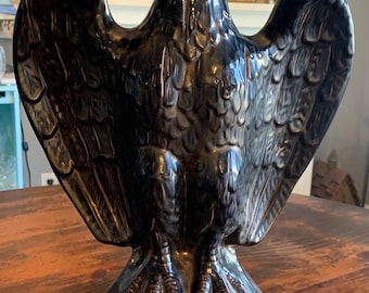 Vintage Ceramic Bald Eagle | Black | 14 Inches Tall | Majestic | USA |