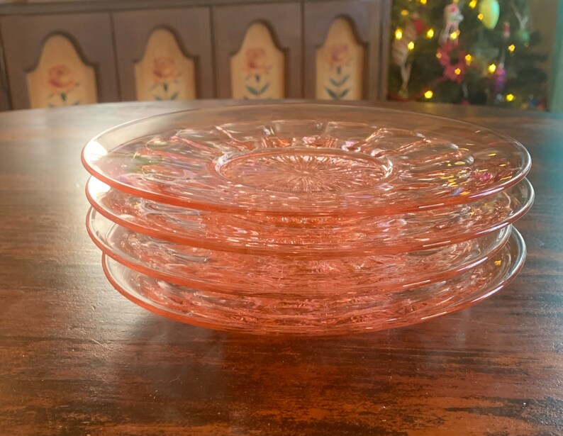 Antique Set of 4 Pink Depression Glass Plates by Anchor Etsy