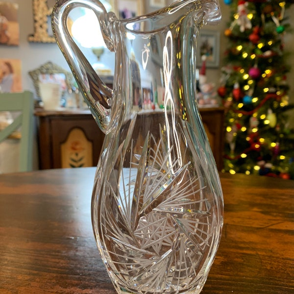 Vintage American Cut Crystal Pitcher – "Eleanor" Pinwheel Design
